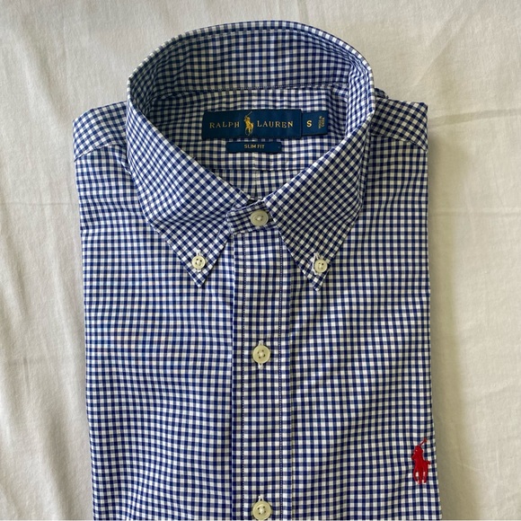 Polo Ralph Lauren Other - Polo Ralph Lauren men's blue/white gingham check slim fit button-down shirt, S